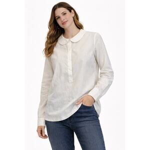 Women's White Peter Pan Collar Blouse Long Sleeve Button Cottagecore Top